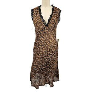 VTG New Ann Ferriday Rayon Dress Womens One Size Brown Leopard Print 90s Y2K